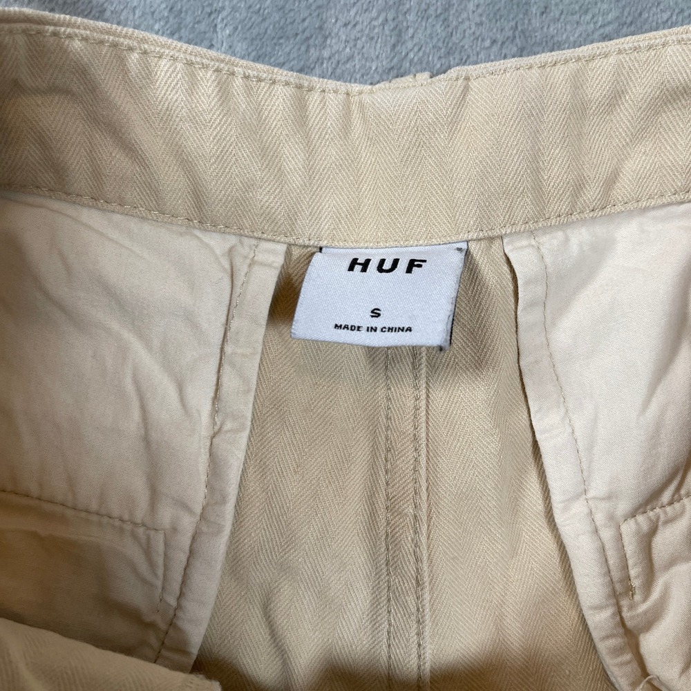 HUF Womens Pants Size Small Tan Khaki Herringbone Wide Leg Cargo Adjustable - Picture 5 of 7